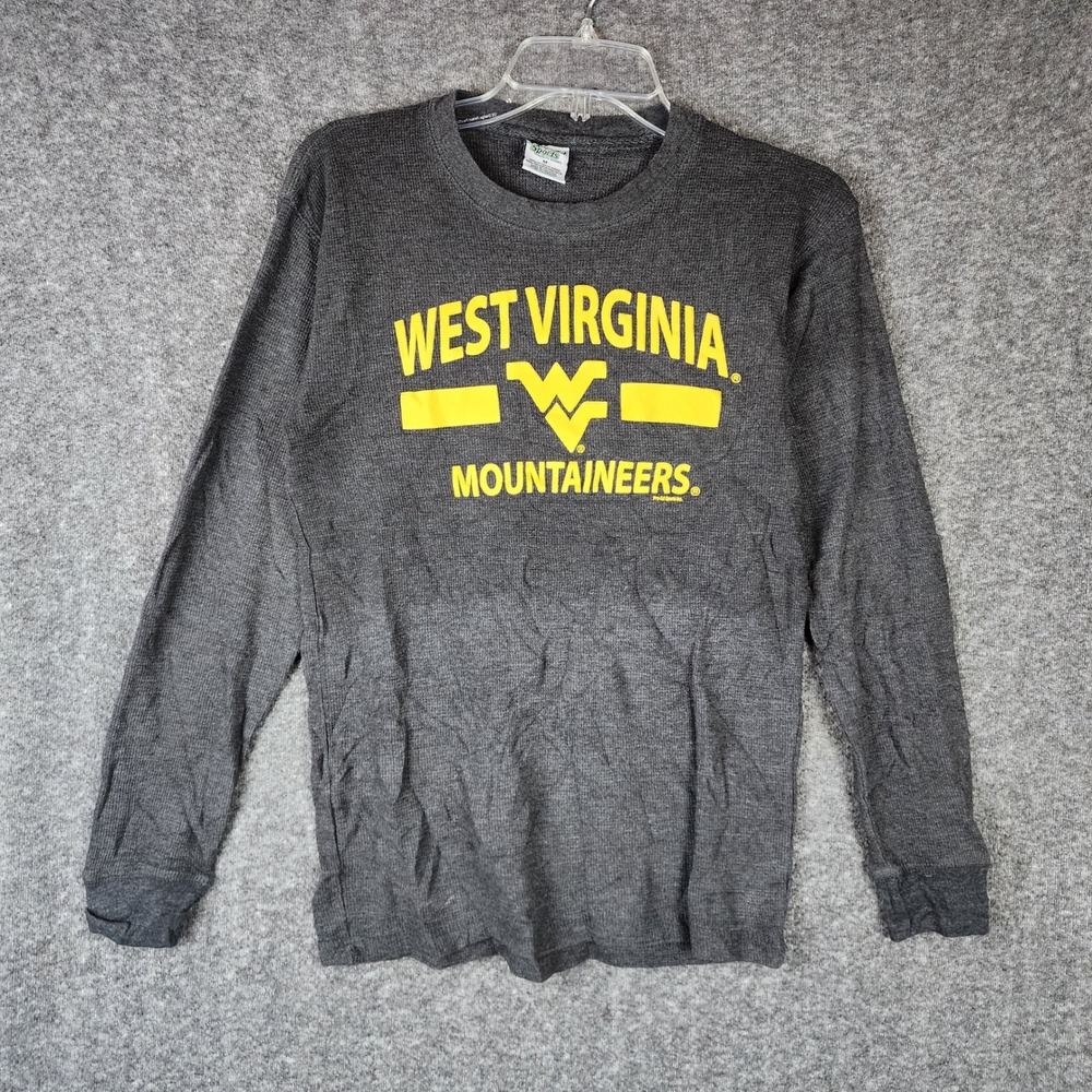West Virginia Shirt Mens M Gray NCAA Football Waffle Thermal Pro-Ad Sports EUC